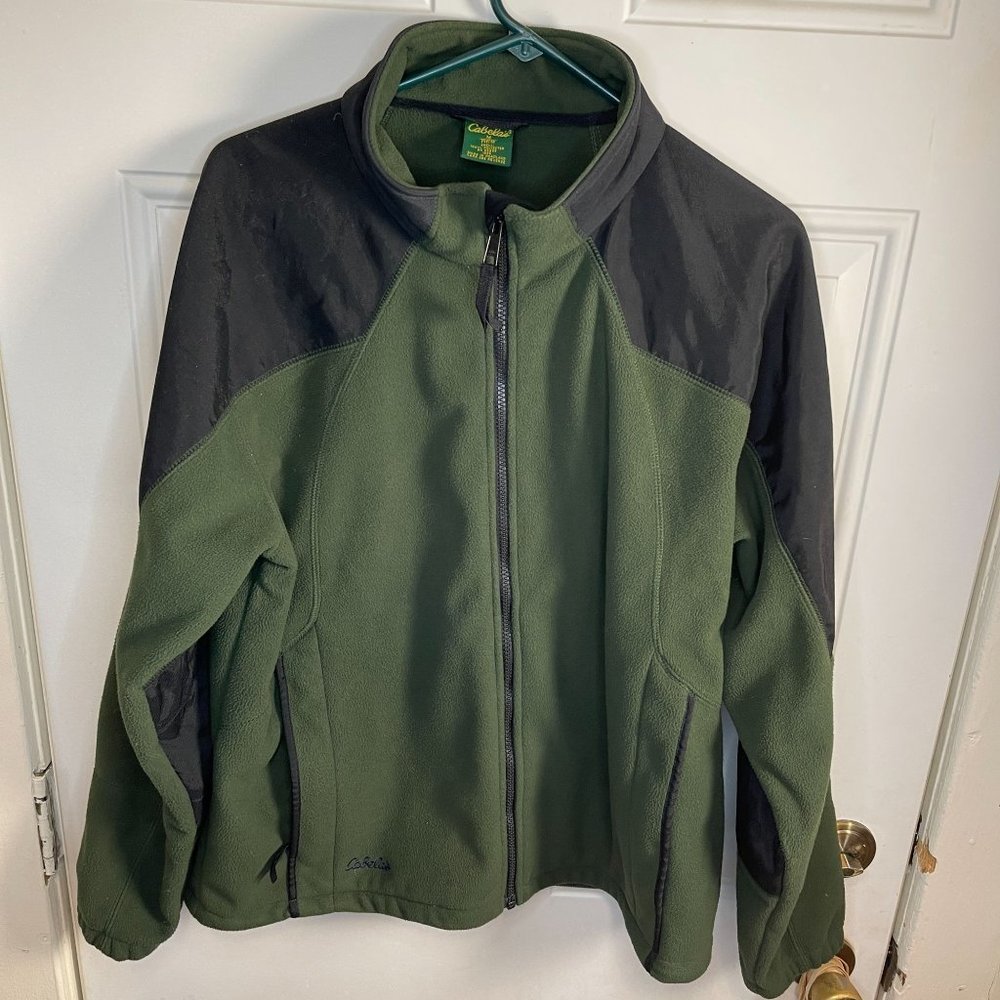 Cabelas Fleece Zip Coat Jacket Black Hunter Green Mens Size Medium